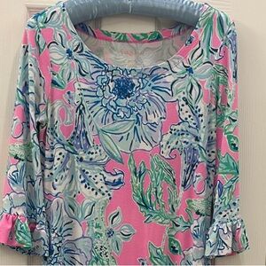 Lilly Pulitzer Pink and Blue Floral Long Sleeve Dress